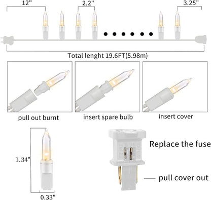 Ultra-Bright Connects End to End Warm White Christmas Mini Lights 100L 19.6Ft UL Listed Incandescent Bulb String Light Set for Indoor and Outdoor Holiday Garden Party Christmas Tree Decor