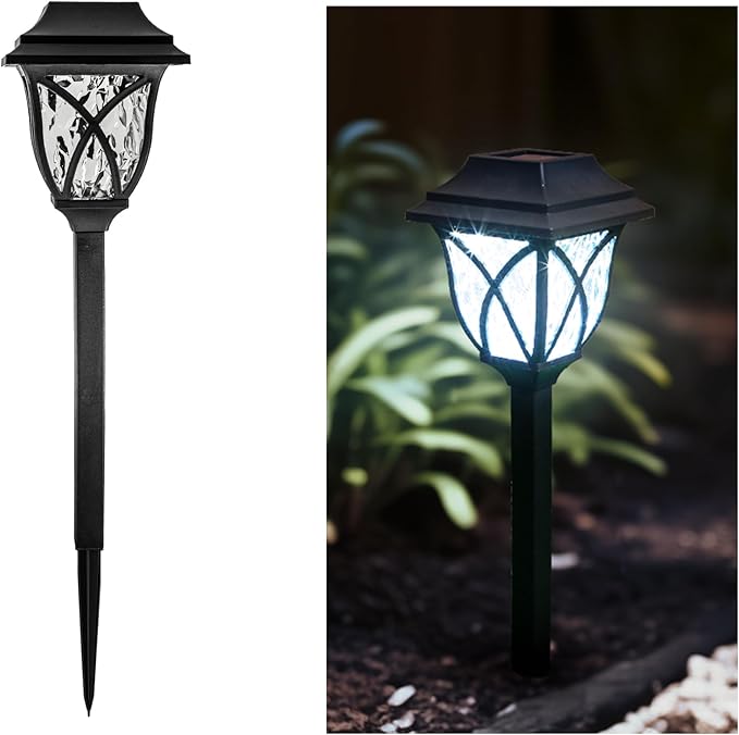 Crosslight Solar Powered Pathway Lights (6 Pack) - Collin Outdoor LED Lights, Waterproof for Garden, Yard, Patio, Lawn, Walkway - Decorative Ground Stake Lighting | White