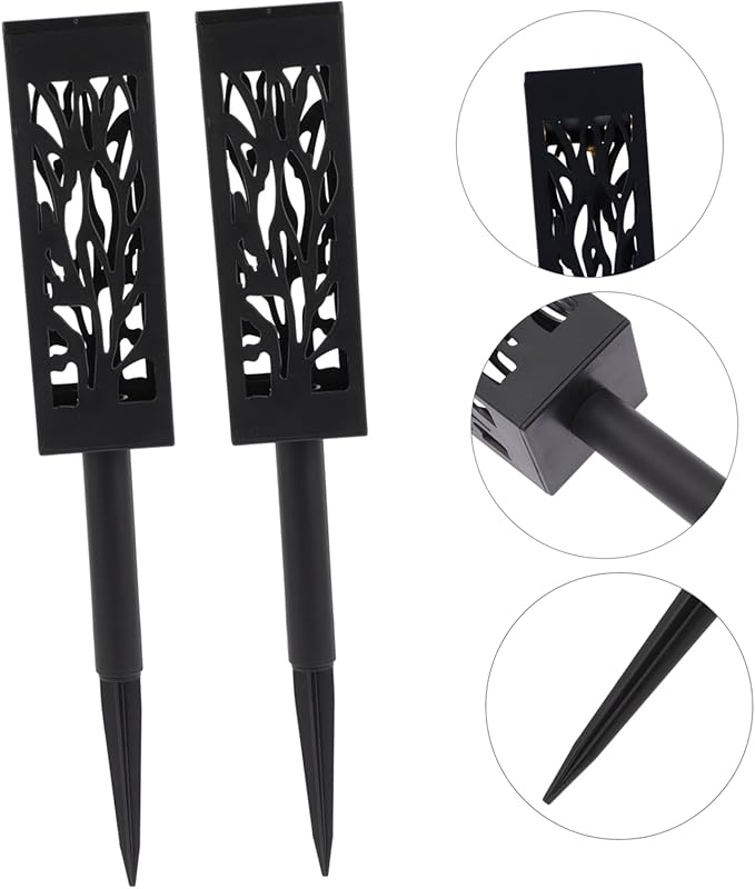 balacoo 2 Pcs Solar Garden Lights Hollow Rectangle Design LED Outdoor Pathway Light Ground Inserted Solar Energy Lamp for Lawn and Patio Decoration