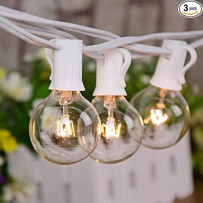 50Ft Outdoor Patio Globe Lights with 53 Clear Bulbs (3 Spare), UL Listed Connectable Hanging Lights for Indoor Outdoor Decoration, White Wire