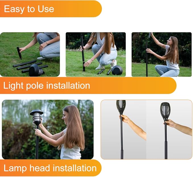ZOOHAR Outdoor Light Pole Extension Kit - 55"/4.6FT Stainless Steel with ABS Stakes, for Enhancing Garden Lights and Torches, Garden, Patio, Parties, Wedding，1.2in Diameter (2 Sets, 10 pcs)
