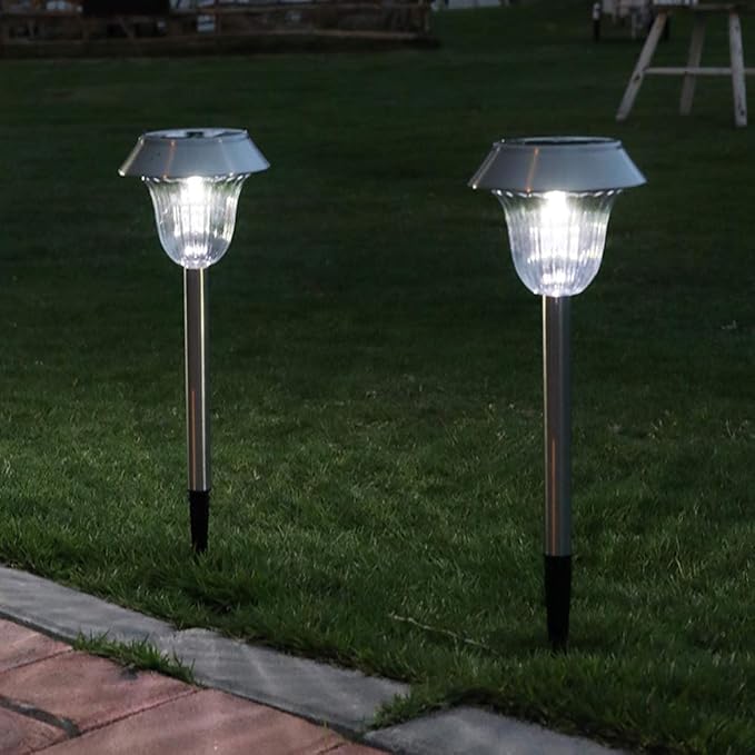 2- Pack Solar Lights Outdoor for Garden Walkway Led Solar Garden Lights Outdoor Waterproof for Pathway,Solar Pathway Lights Yard Lights for Patio Driveway Lawn Backyard Sidewalk Lighting,White L (WHI