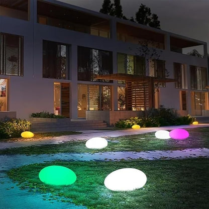 Solar Small Garden Lights Outdoor Glow Cobblestone Shape Lamp Garden Decor Waterproof Landscape Night Lights for Garden Paths, Stairs, Lawns, Patios, Yard, 4 Pack (Color Light)