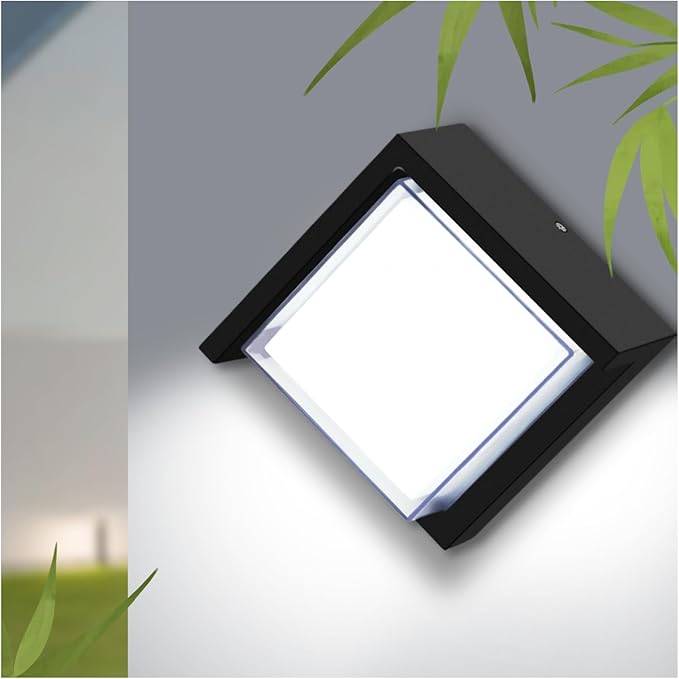 Outdoor Wall Light, 6000K Daylight Small Anti Rust Exterior Wall Lighting Fixtures, Black Square Wall Mount 12W LED | Lumora