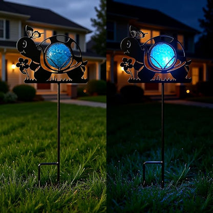Turtle Solar Lights Outdoor Decorations, 2 Pack Metal Iron Solar Stake Lights for Yard, Garden, Lawn Decor