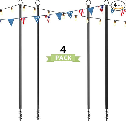 4 Pack String Light Poles for Outside, 10.5 Ft Outdoor String Light Poles for String Lights, Backyard Patio Light Poles for Bistro Party Wedding, Metal Outdoor String Light Pole