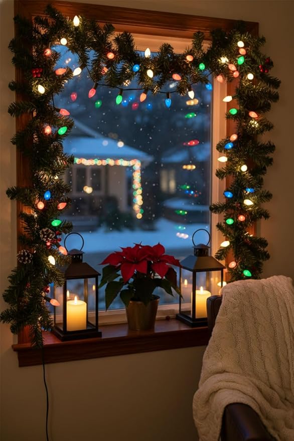 Christmas Lights Outdoor,25FT C7 LED Vintage Christmas Tree Lights with 27 (2 Spare) 0.6W Ceramic Multicolor Bulb,Xmas Lights Outdoor for Holiday/Paty/Patio/House Decor