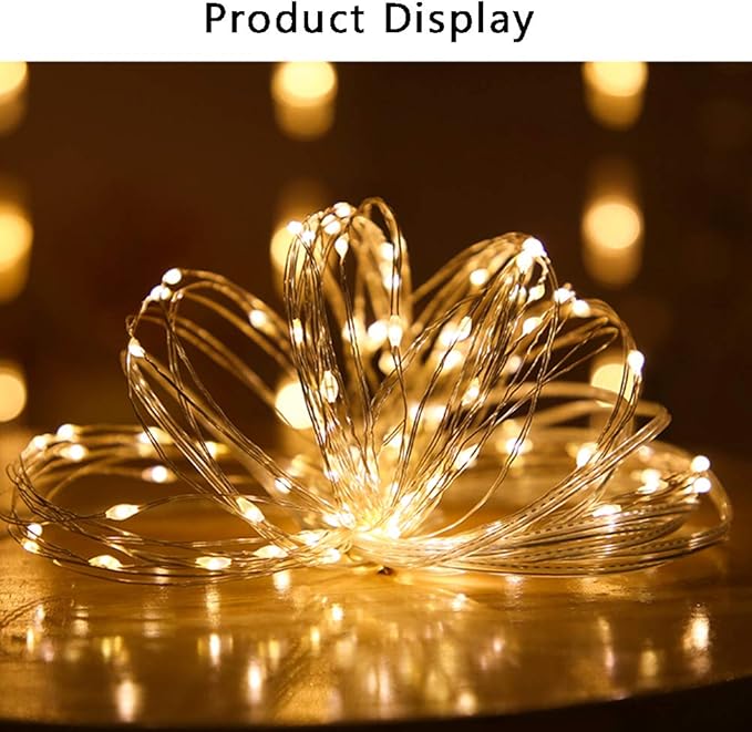 2 Pack 33ft 100 LED Solar Copper String Lights,8 Modes Christmas Fairy Lights Waterproof IP65 Twinkle Lighting Indoor Outdoor Fairy Firefly Light Auto ON/Off (Warm White)
