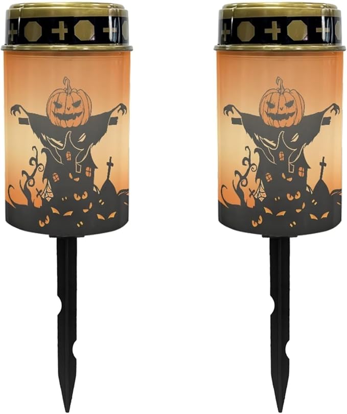 Halloween Cemetery Solar Lights for Grave 2 Pcs Cemetery Solar Lights Solar Grave Decorations for Cemetery Memorial Solar Lights for Graves