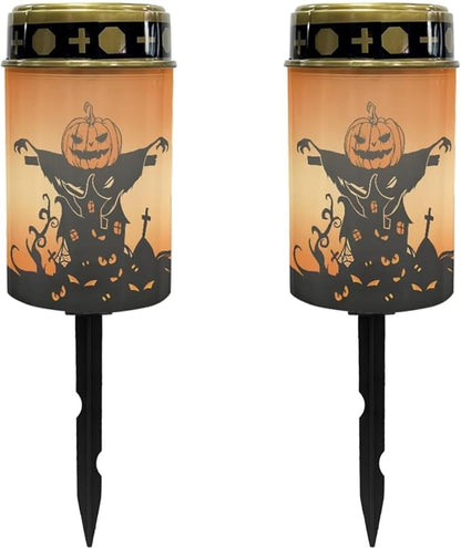 Halloween Cemetery Solar Lights for Grave 2 Pcs Cemetery Solar Lights Solar Grave Decorations for Cemetery Memorial Solar Lights for Graves