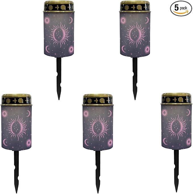Outdoor Solar Lights for Homs,Moon Star and Sun Landscape Lighting & Accessories Black Solar Lantern,Solar Powered Fairy Lights for Outside Flame Warm White Lights Stoplight