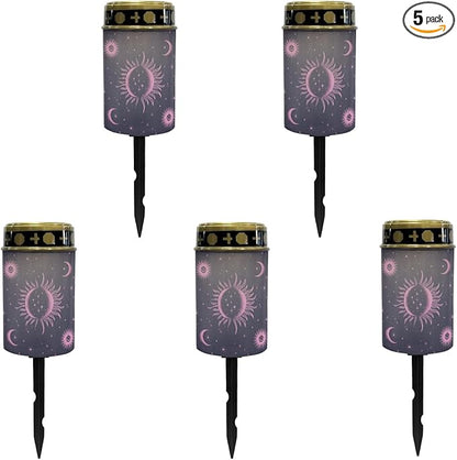 Outdoor Solar Lights for Homs,Moon Star and Sun Landscape Lighting & Accessories Black Solar Lantern,Solar Powered Fairy Lights for Outside Flame Warm White Lights Stoplight