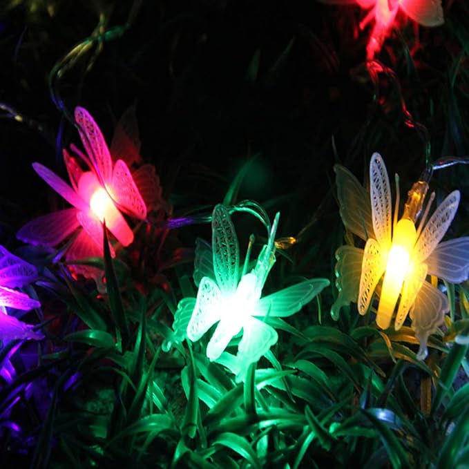 Butterfly String Lights, Waterproof 20FT 30LED Butterfly Solar Light Outdoor Solar Rope Lights Fairy Light Decorative Garden Lights for Cafe Patio Party Garden Wedding (Multicolor)