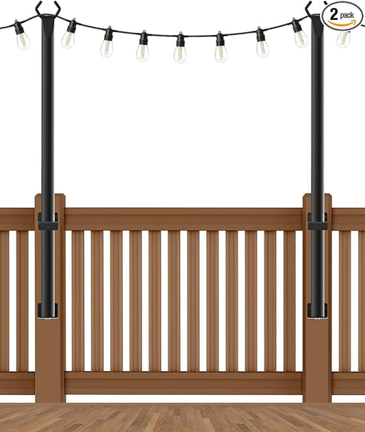 Pack String Light Poles,5 Ft Metal Poles with Fork for Outdoor String Lights,Outdoor Light Poles with Fork,Poles/Post/Stand for Outside,Patio (2 Pack 5FT)