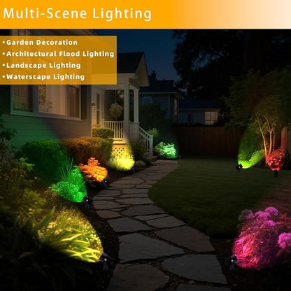 Smart RGB Low Voltage LED Spotlights, APP & Remote Control,Synchronous Dimming Lighting System, IP65 Waterproof,16 Million Colors for Outdoor Landscape,Yard,Garden,Holiday Decoration (4 Pack)