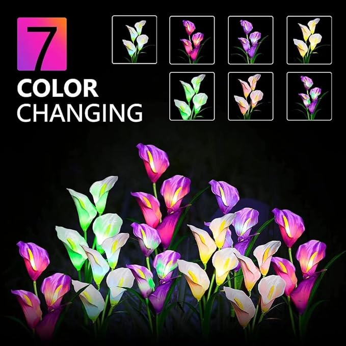 Solar Calla Flowers Garden Lights Outdoor Decorations LED Solar Lights Garden Decorative for Patio Yard Backyard Path Garden Decor Gardening Gifts, 2 Packs