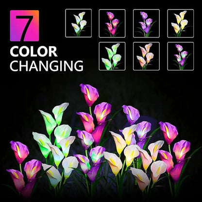 Solar Calla Flowers Garden Lights Outdoor Decorations LED Solar Lights Garden Decorative for Patio Yard Backyard Path Garden Decor Gardening Gifts, 2 Packs