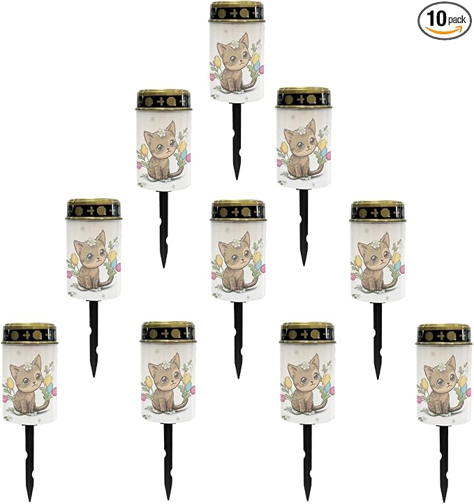 Cute Cat Outdoor Stake Lights Solar Warm White Lights for Yard Patio Waterproof Pathway Lights Flameless Garden Lights for Party Home Landscape Lighting