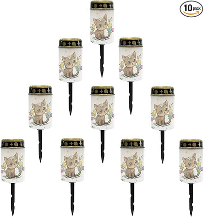 Cute Cat Outdoor Stake Lights Solar Warm White Lights for Yard Patio Waterproof Pathway Lights Flameless Garden Lights for Party Home Landscape Lighting