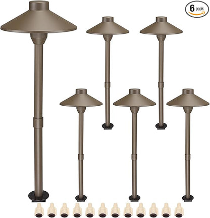Lumina Lighting® Low Voltage Landscape Lighting Cast-Aluminum Path and Area Light Warm White 3W G4 LED Bulb and ABS Ground Stake Included for Yard Walkway Lawn PAL0106-BZLED6 (Bronze, 6-Pack)