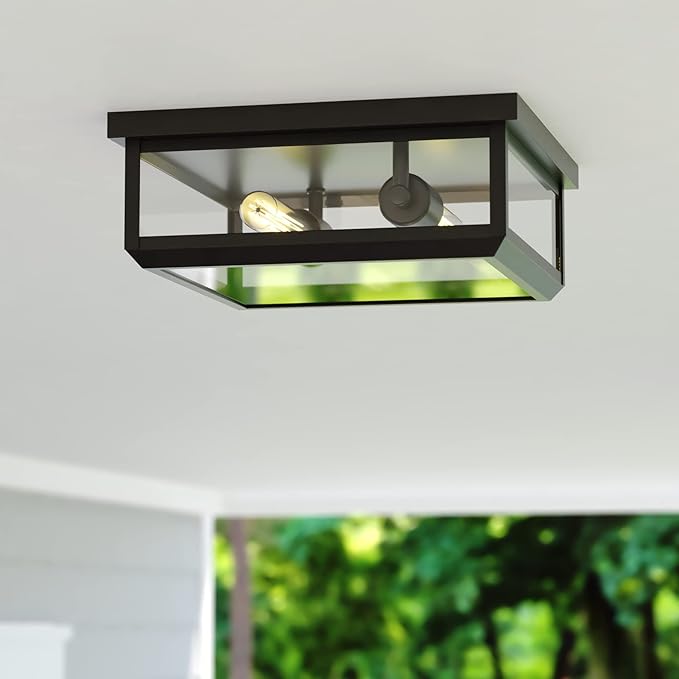 VAXCEL Kinzie Black Outdoor Square Flush Mount Ceiling Light with Clear Glass | Lumora