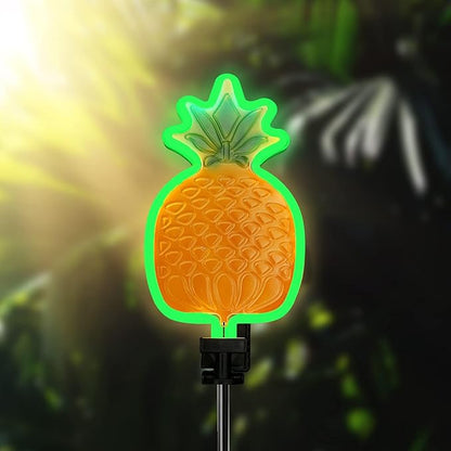 ANGMLN Solar Pineapple Neon Light - 2 Metal Garden Stake Lights 42 inch Path Lighting for Garden Yard Lawn Patio Walkway Decor