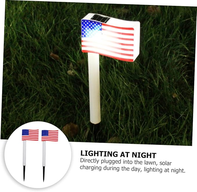 Veemoon 2pcs Solar LED American Flag Garden Lights Solar Pathway Lawn Lamps Outdoor Decorative Landscape Lighting for Independence Day Yard Random Color
