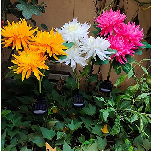Juesi Outdoor Solar Lights, 3 LED Chrysanthemum Flowers Stake, Waterproof Garden Lights Landscape Pathway Walkway Light for Patio Yard Decor (Yellow)