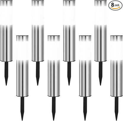8 Pack Solar Pathway Lights Outdoor, Solar Walkway Lights with Polished Stainless Steel Layer, IP45 Waterproof Outdoor Solar Lights for Garden Yard Landscape Driveway Patio Deco