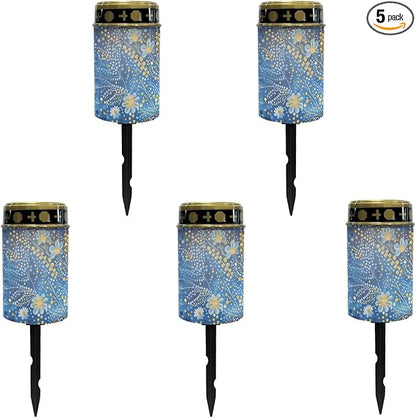 Blue Bling Flower Solar Garden Lights Outdoor LED Lantern Pathway Stake Lights Solar Waterproof Solar-Powered Fairy Lights for Outside Landscape Lighting,Wall Light Auto On/Off