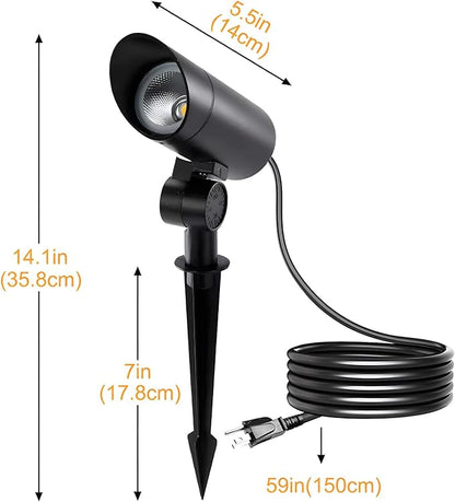 Outdoor Landscape Spotlight 30W Ultra Bright LED Spot Lights Outdoor 120V Waterproof Spot Lighting Warm White Landscape Lights with 5FT Cord with Plug for Flag Pole Tree Yard Garden