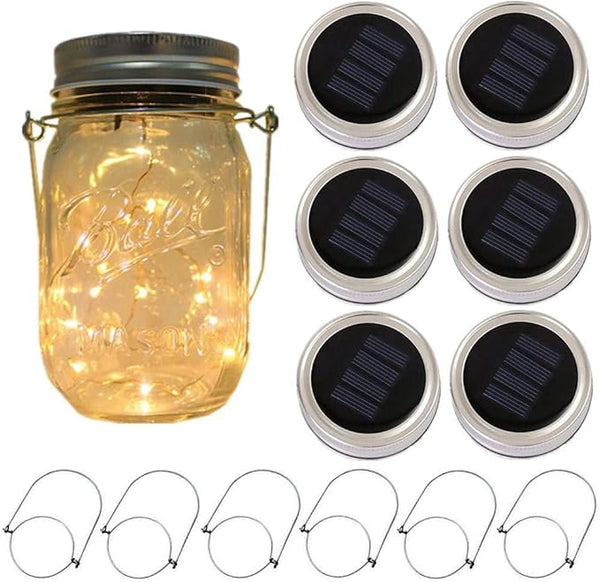 6-Pack Solar-powered Mason Jar Lights 20 LEDs (6 Hanger Included / No Jar),Warm White Glass Waterproof Fairy | Lumora