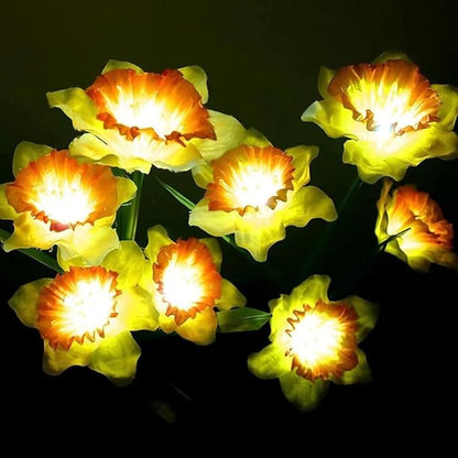 Solar Lights Outdoor Decorative, 2 Pack Solar Garden Lights Daffodils Flowers 7 Color Changing LED Soalr Powered Outdoor Lights, Waterproof Solar Lights for Garden Patio Yard