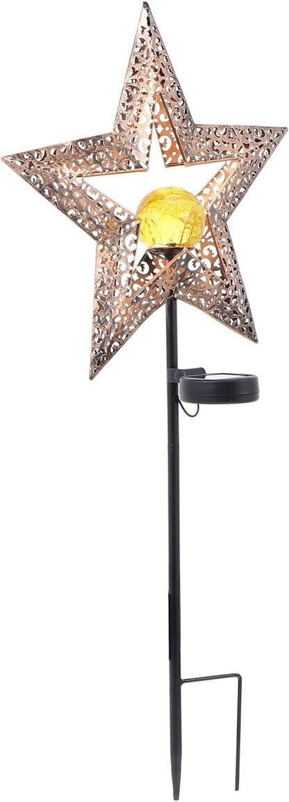 Kichvoe Outdoor Solar Garden Ground Inserting Lamp Iron Craft Hollow-Out Star Landscape Light Solar Powered Yard Path Decorative Stake