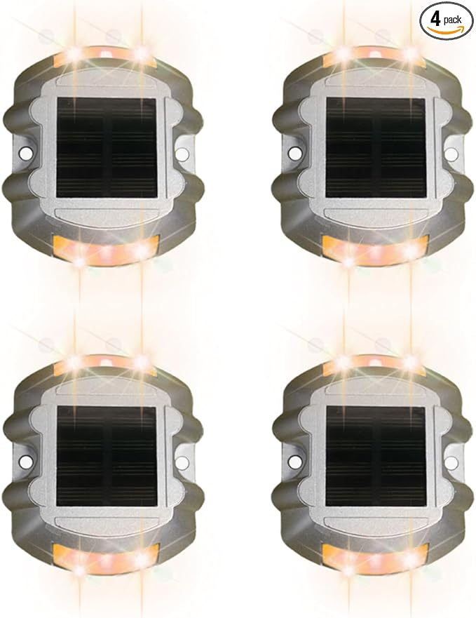 Wokyo 4 Pack Aluminium Warning Step Lighting, Upgraded Solar Driveway Marker Lights IP68 - Outdoor Deck Light | Lumora