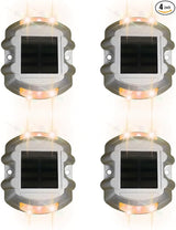 Wokyo 4 Pack Aluminium Warning Step Lighting, Upgraded Solar Driveway Marker Lights IP68 - Outdoor Deck Light | Lumora