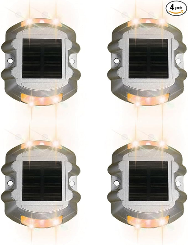 Wokyo 4 Pack Aluminium Warning Step Lighting, Upgraded Solar Driveway Marker Lights IP68 - Outdoor Deck Light | Lumora