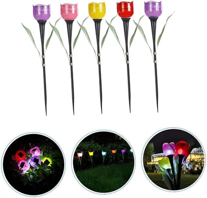 5Pcs Solar Tulip Lights Outdoor Garden Stake Lamp Solar Power Landscape Lighting Decorative LED Lights for Lawn Patio Backyard Holiday Decoration