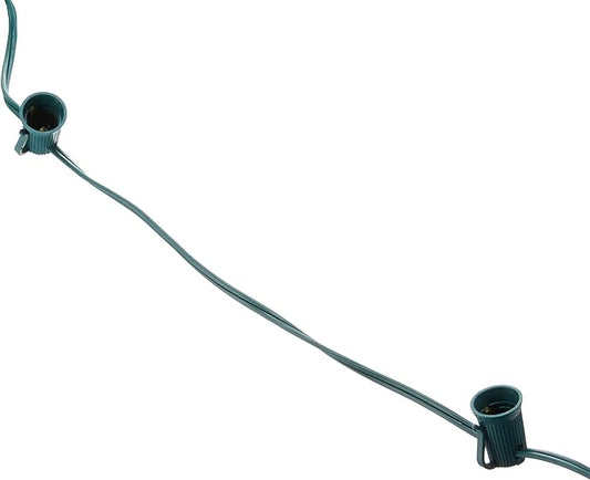 HLO Lighting C9 Light Strings | 100' Green Cord with 12" Socket Spacing, E17 Light Stringer for C9 Christmas Lights