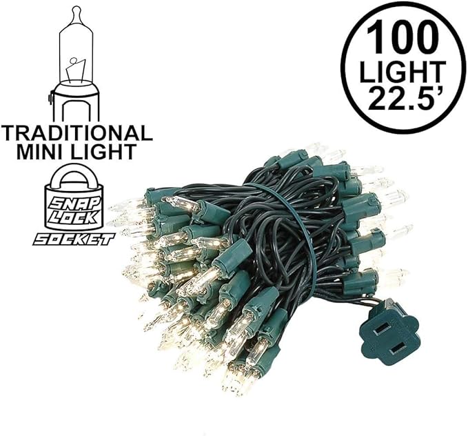 Novelty Lights 22 Feet 100 Bulbs Traditional Incandescent Mini Lights, Clear on Green Wire with 2.5" Spacing | Lumora