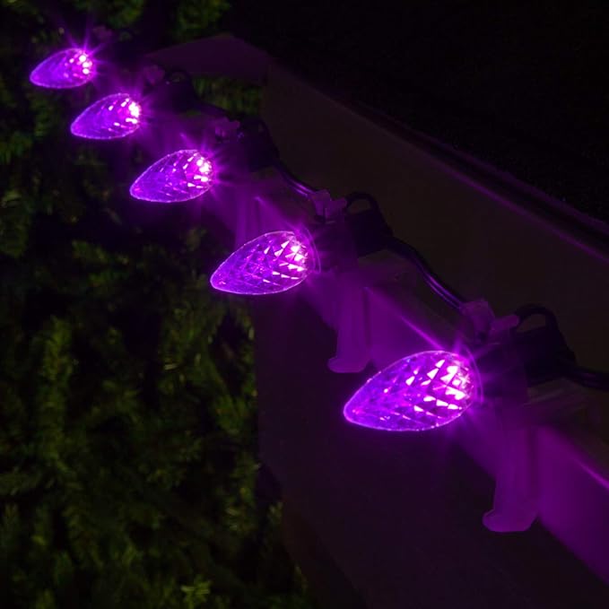 Wintergreen Lighting 25 C7 OptiCore Purple Commercial Christmas Lights LED Heavy Duty Halloween Decorations; 18-Gauge Green Wire (25 ft)