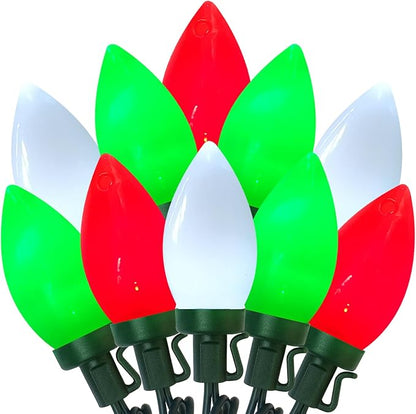 C9 LED Red White and Green Chistmas Lights, 25Ft Vintage Christmas Light 25 LED Red White Green String Lights Xmas Tree Light for Holiday Path Roofline Patio Party Wedding Xmas Decoration