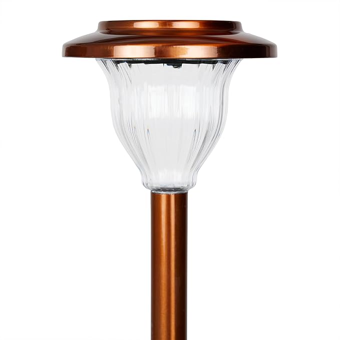 Alpine Corporation LBM174SLR-4 Solar Copper Stainless Steel Pathway LED Lights, 15" H, Bronze, Set of 4