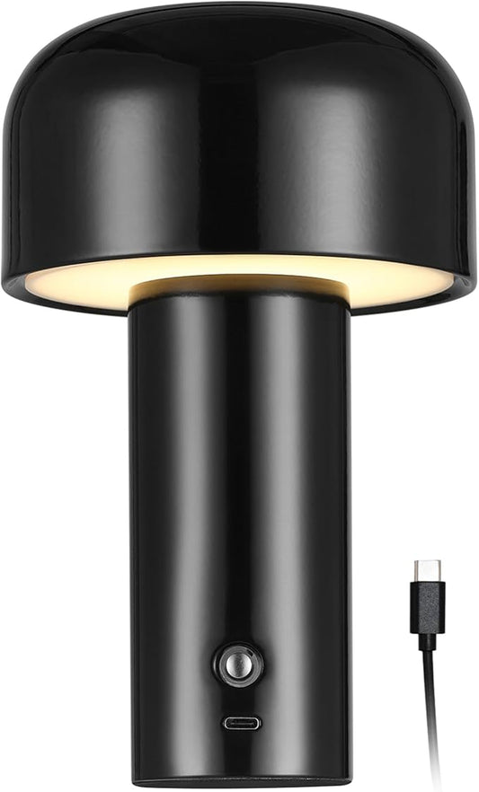 Globe Electric 60000118 8" 1.5W LED Integrated Outdoor Table Lamp, Black, Plug-in Rechargeable Battery, USB-C Cable, Frosted Acrylic Diffuser, 4-Step Dimmer Touch Switch, Wet Rated