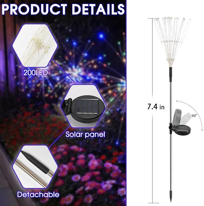 Solar Garden Lights Outdoor,Waterproof Garden,2 Pack 200 LED Twinkling Firework Lights Decorative with 8 | Lumora