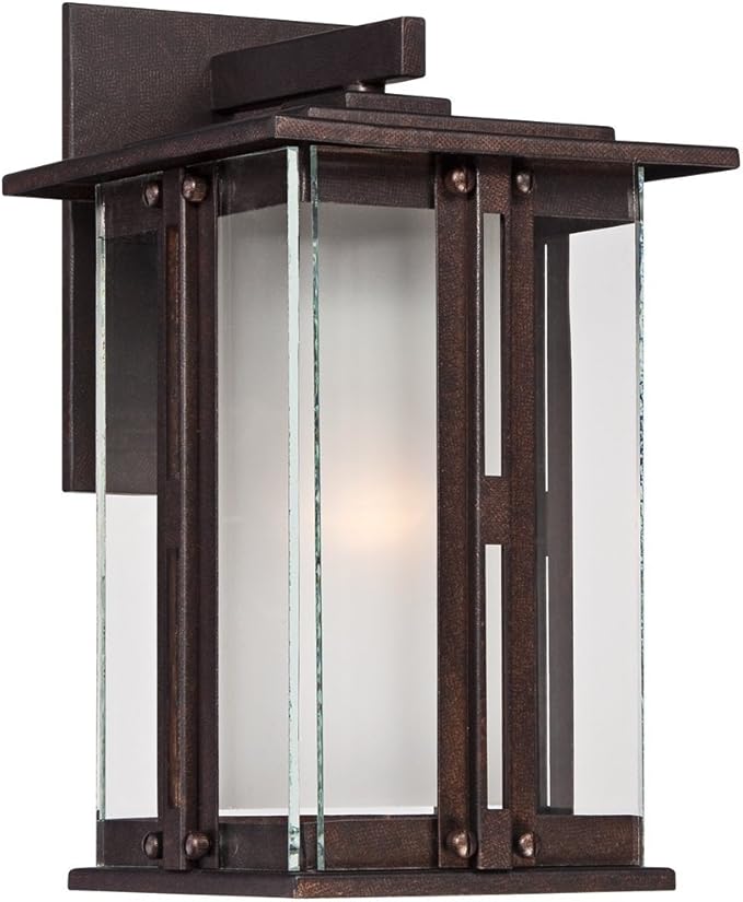 Franklin Iron Works Fallbrook Rustic Farmhouse Outdoor Wall Light Fixture Bronze Steel 11 3/4" Clear Frosted Double Glass for Exterior House Porch Patio Outside Deck Garage Front Door Garden Home