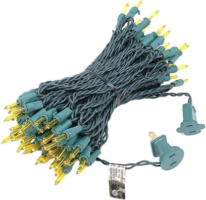Novelty Lights 50 Feet 100 Bulbs Traditional Incandescent Mini Lights, Yellow on Green Wire with 6" Spacing, Commercial Grade and UL Listed for Indoor/Outdoor Use, End-to-End Connectable