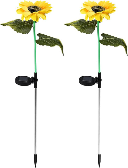 ZPSHYD Solar Sunflower Lights, IP65 Waterproof Outdoor Garden Auto ON/Off Solar Decorative Lights for Backyard, Flower Bed, Pathway, Porch, with 2 Lights (2PCS Single Head Sunflower)