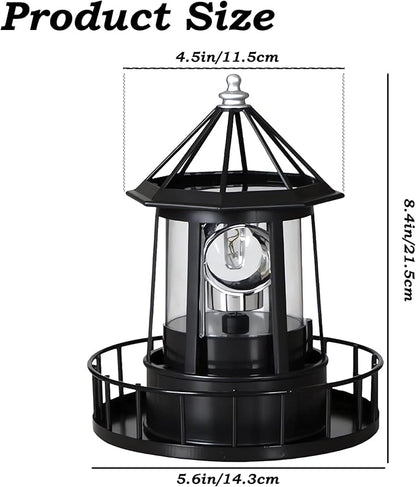 Solar Lighthouse Rotating Light - 360 Degree Rotating Lighthouse Lamp,IP65 Waterproof Solar Lighthouse Towers Statue Lights for Patio Fence Garden Courtyards,Lawns Decor (Black)