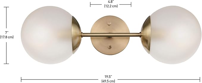 Globe Electric Celestia 2-Light Wall Sconce, Matte Brass, Frosted Glass Shades